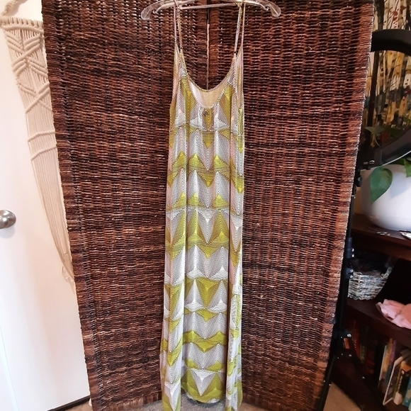 Billabong Geometric Print Cutout High Low Maxi Dress Green Brown Size Large - Picture 5 of 11
